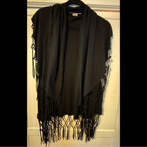 LOVE STITCH Long Sweater /Shawl Vest with knotted fringe trim - NWOT OS